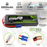 Ovonic 7.4V 120C 5000mAh 2S LiPo Battery with EC5 plug
